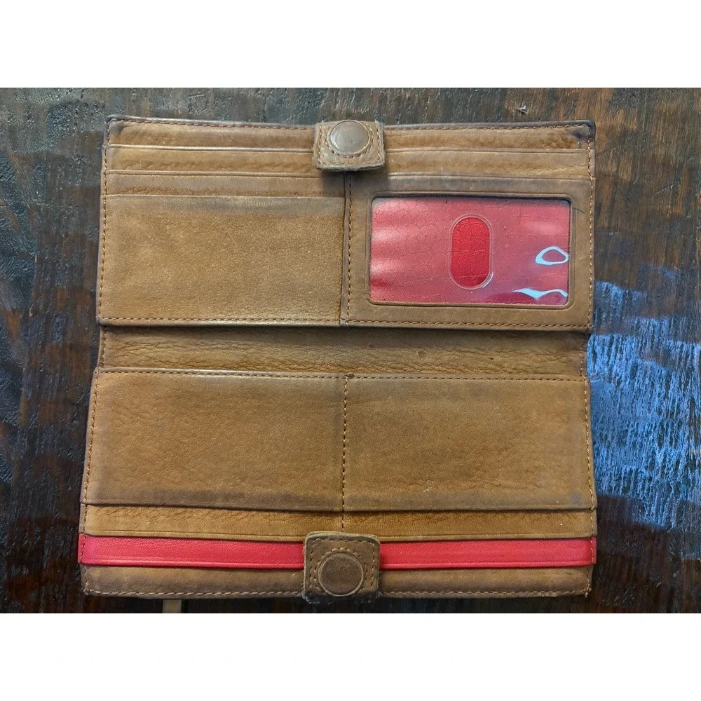 Hammitt 110 North Wallet Burgundy Distressed Gold Leather Studs Classic Quality